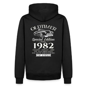 Oldtimer 1982 Jahrgang 1982 42. Geburtstag 1982 - Männer Premium Bio Hoodie - Schwarz - Hinten - Nico (187cm)