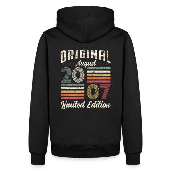 18. Geburtstag Original August 2007 Jahrgang 2007 - Männer Premium Bio Hoodie - Schwarz - Hinten - Nico (187cm)