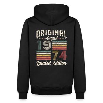 50e anniversaire Original août 1974 Né en 1974 - Sweat à capuche Premium bio Homme - noir - Dos - Nico (187cm)