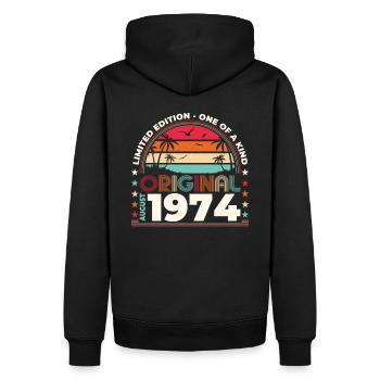50e anniversaire original août 1974 millésime 1974 - Sweat à capuche Premium bio Homme - noir - Dos - Nico (187cm)