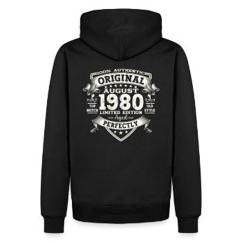 44. Geburtstag Original August 1980 Jahrgang 1980 - Männer Premium Bio Hoodie - Schwarz - Hinten - Nico (187cm)