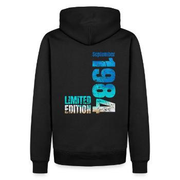 40e anniversaire Septembre 1984 Né en 1984 - Sweat à capuche Premium bio Homme - noir - Dos - Nico (187cm)