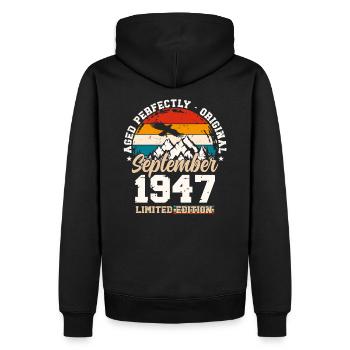 77e anniversaire Original septembre 1947 Volume 47 - Sweat à capuche Premium bio Homme - noir - Dos - Nico (187cm)