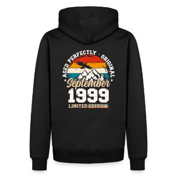 25. Geburtstag Original September 1999 Jahrgang 99 - Männer Premium Bio Hoodie - Schwarz - Hinten - Nico (187cm)