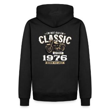48ème Anniversaire Vintage Septembre 1976 Moto - Sweat à capuche Premium bio Homme - noir - Dos - Nico (187cm)