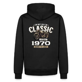 54ème anniversaire Vintage Septembre 1970 Moto - Sweat à capuche Premium bio Homme - noir - Dos - Nico (187cm)