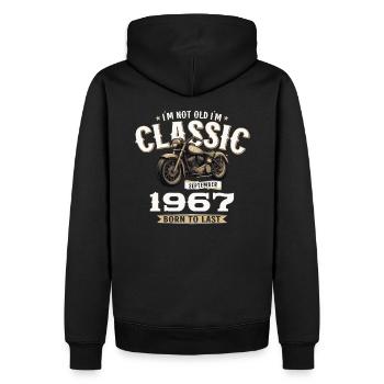 57ème Anniversaire Vintage Septembre 1967 Moto - Sweat à capuche Premium bio Homme - noir - Dos - Nico (187cm)