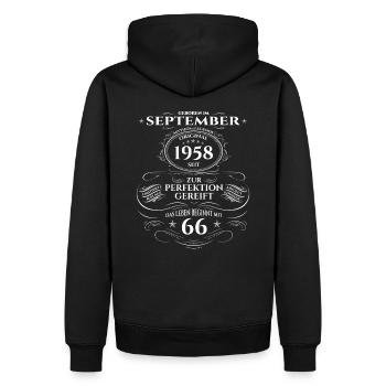 66e anniversaire Original septembre 1958 Volume 58 - Sweat à capuche Premium bio Homme - noir - Dos - Nico (187cm)