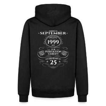 25e anniversaire Original Septembre 1999 Volume 99 - Sweat à capuche Premium bio Homme - noir - Dos - Nico (187cm)