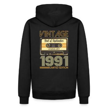33e anniversaire Légende Septembre 1991 Volume 91 - Sweat à capuche Premium bio Homme - noir - Dos - Nico (187cm)