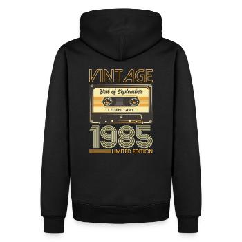 39ème Anniversaire Millésime Septembre 1985 Cru 85 - Sweat à capuche Premium bio Homme - noir - Dos - Nico (187cm)