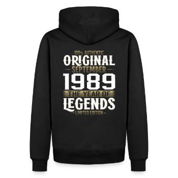 35ème Anniversaire Millésime Septembre 1989 Millésime 89 - Sweat à capuche Premium bio Homme - noir - Dos - Nico (187cm)