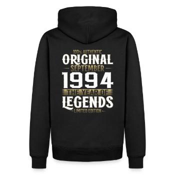 30ème Anniversaire Millésime Septembre 1994 Cru 94 - Sweat à capuche Premium bio Homme - noir - Dos - Nico (187cm)