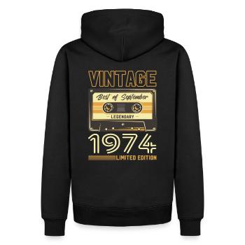 50e anniversaire Millésime septembre 1974 Année 74 - Sweat à capuche Premium bio Homme - noir - Dos - Nico (187cm)