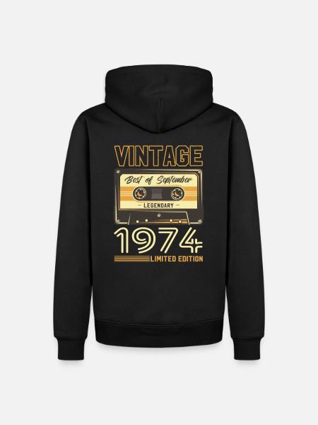 50. Geburtstag Vintage September 1974 Jahrgang 74 - Männer Premium Bio Hoodie - Schwarz