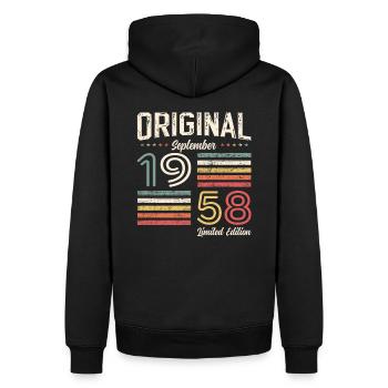 66e anniversaire Millésime septembre 1958 Année 58 - Sweat à capuche Premium bio Homme - noir - Dos - Nico (187cm)