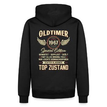 57. Geburtstag Oldtimer September 1967 Jahrgang 67 - Männer Premium Bio Hoodie - Schwarz - Hinten - Nico (187cm)