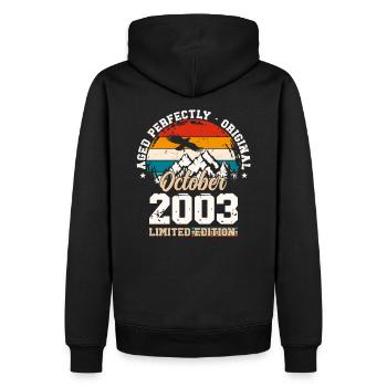 21e anniversaire Original Legend 2003 03 octobre - Sweat à capuche Premium bio Homme - noir - Dos - Nico (187cm)