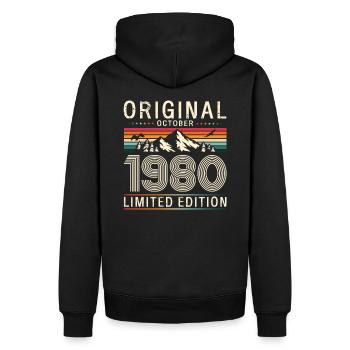 44ème Anniversaire Légende Octobre 1980 Vintage 80's - Sweat à capuche Premium bio Homme - noir - Dos - Nico (187cm)