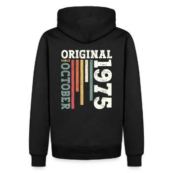 50e anniversaire Original octobre 1975 Volume 75 - Sweat à capuche Premium bio Homme - noir - Dos - Nico (187cm)