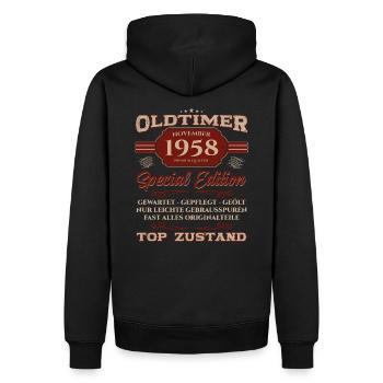 66. Geburtstag Oldtimer November 1958 Jahrgang 58 - Männer Premium Bio Hoodie - Schwarz - Hinten - Nico (187cm)