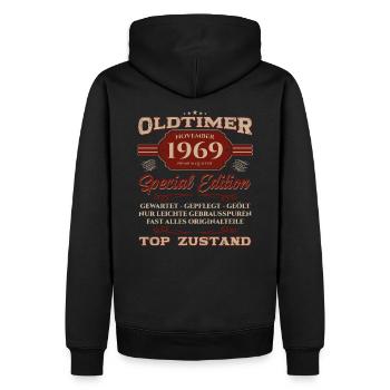 65ème Anniversaire Voiture Classique Novembre 1969 Millésime 69 - Sweat à capuche Premium bio Homme - noir - Dos - Nico (187cm)