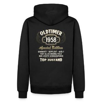 66. Geburtstag Oldtimer November 1958 Jahrgang 58 - Männer Premium Bio Hoodie - Schwarz - Hinten - Nico (187cm)