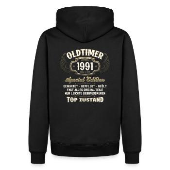 33. Geburtstag Oldtimer November 1991 Jahrgang 91 - Männer Premium Bio Hoodie - Schwarz - Hinten - Nico (187cm)
