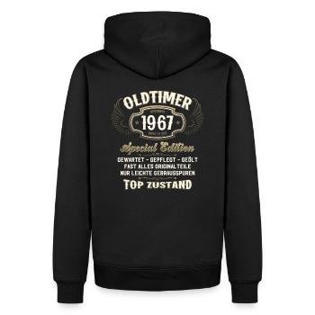 57. Geburtstag Oldtimer November 1967 Jahrgang 57 - Männer Premium Bio Hoodie - Schwarz - Hinten - Nico (187cm)