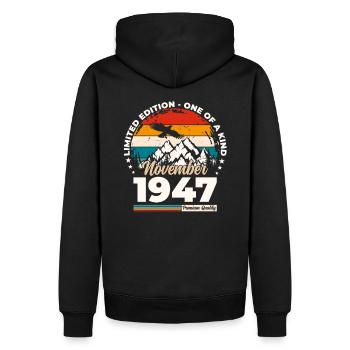 77th Birthday Original November 1947 Volume 47 - Men’s Premium Organic Hoodie - black - Back - Nico (187cm)