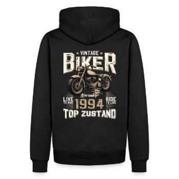 30ème anniversaire Motard Novembre 1994 Motard - Sweat à capuche Premium bio Homme - noir - Dos - Nico (187cm)