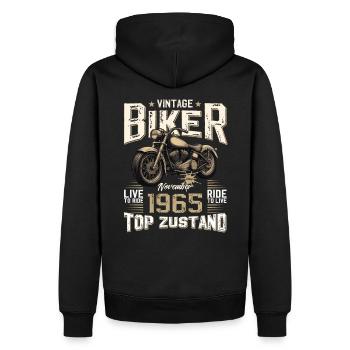 60e anniversaire Motard Novembre 1965 Motard - Sweat à capuche Premium bio Homme - noir - Dos - Nico (187cm)
