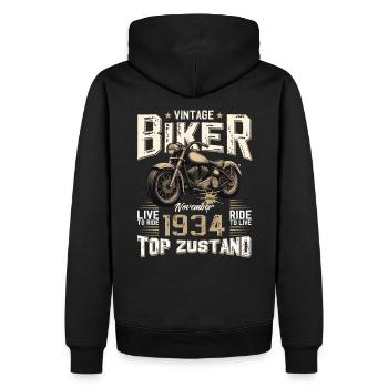 90ème anniversaire Motard Novembre 1934 Motard - Sweat à capuche Premium bio Homme - noir - Dos - Nico (187cm)