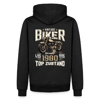 44ème anniversaire Motard Novembre 1980 Motard - Sweat à capuche Premium bio Homme - noir - Dos - Nico (187cm)