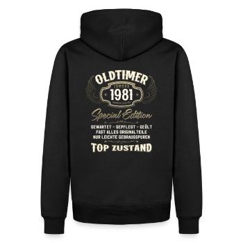 44ème Anniversaire Voiture Classique Janvier 1981 Millésime 81 - Sweat à capuche Premium bio Homme - noir - Dos - Nico (187cm)