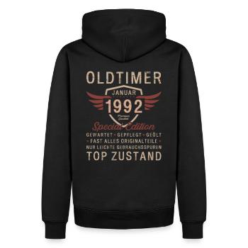 33. Geburtstag Oldtimer Januar 1992 Jahrgang 92 - Männer Premium Bio Hoodie - Schwarz - Hinten - Nico (187cm)