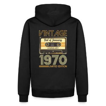 54ème Anniversaire Millésime Janvier 1970 Cassette 1970 - Sweat à capuche Premium bio Homme - noir - Dos - Nico (187cm)