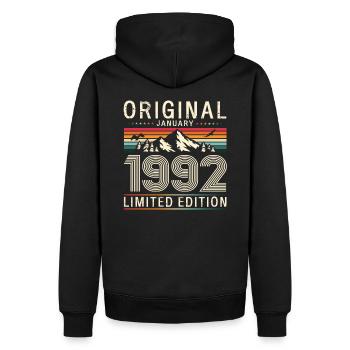 32ème Anniversaire Millésime Janvier 1992 Cassette 1992 - Sweat à capuche Premium bio Homme - noir - Dos - Nico (187cm)
