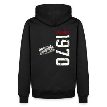55e anniversaire Original Janvier 1970 Volume 70 - Sweat à capuche Premium bio Homme - noir - Dos - Nico (187cm)
