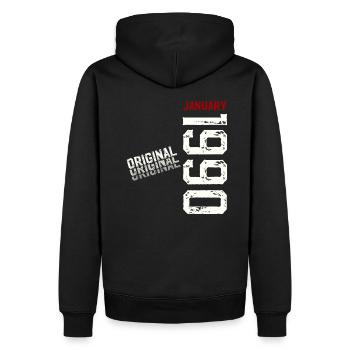 35ème Anniversaire Légende Janvier 1990 Millésime 90's - Sweat à capuche Premium bio Homme - noir - Dos - Nico (187cm)