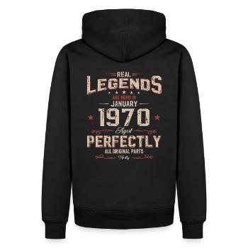 55e anniversaire Légendaire depuis janvier Né en 1970 - Sweat à capuche Premium bio Homme - noir - Dos - Nico (187cm)