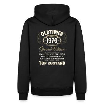 55. Geburtstag Oldtimer Februar 1970 Jahrgang 70 - Männer Premium Bio Hoodie - Schwarz - Hinten - Nico (187cm)