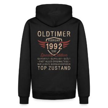 33. Geburtstag Oldtimer Februar 1992 Jahrgang 92 - Männer Premium Bio Hoodie - Schwarz - Hinten - Nico (187cm)