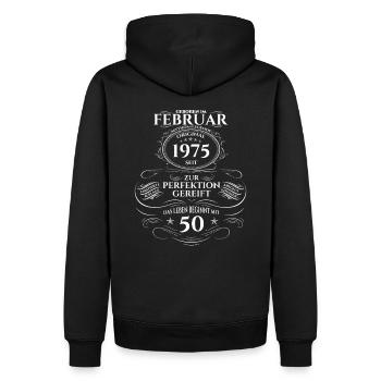 50th Birthday Gift Husband Original February 1975 - Men’s Premium Organic Hoodie - black - Back - Nico (187cm)