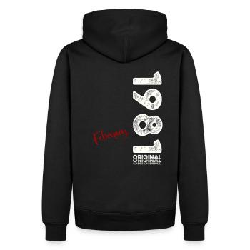 44ème anniversaire cadeau mari Original février 1981 - Sweat à capuche Premium bio Homme - noir - Dos - Nico (187cm)