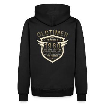 65. Geburtstag Oldtimer Februar Jahrgang 1960 - Männer Premium Bio Hoodie - Schwarz - Hinten - Nico (187cm)