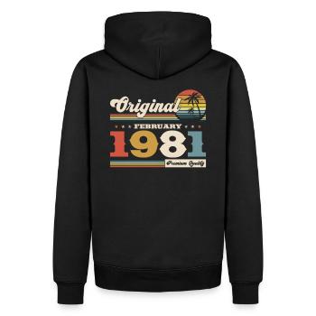 44ème anniversaire cadeau mari Original février 1981 - Sweat à capuche Premium bio Homme - noir - Dos - Nico (187cm)