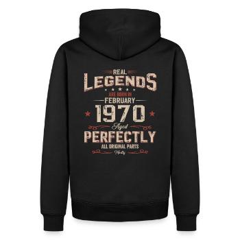 55ème anniversaire cadeau mari Original février 1970 - Sweat à capuche Premium bio Homme - noir - Dos - Nico (187cm)
