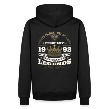 Cadeau d'anniversaire 33 ans Homme Original Février 1992 - Sweat à capuche Premium bio Homme - noir - Dos - Nico (187cm)