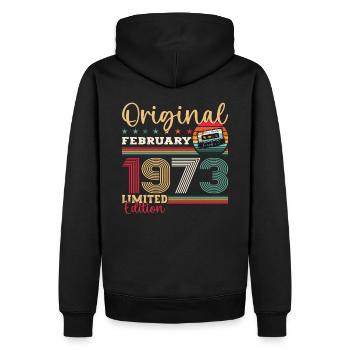 52ème anniversaire cadeau mari Original février 1973 - Sweat à capuche Premium bio Homme - noir - Dos - Nico (187cm)
